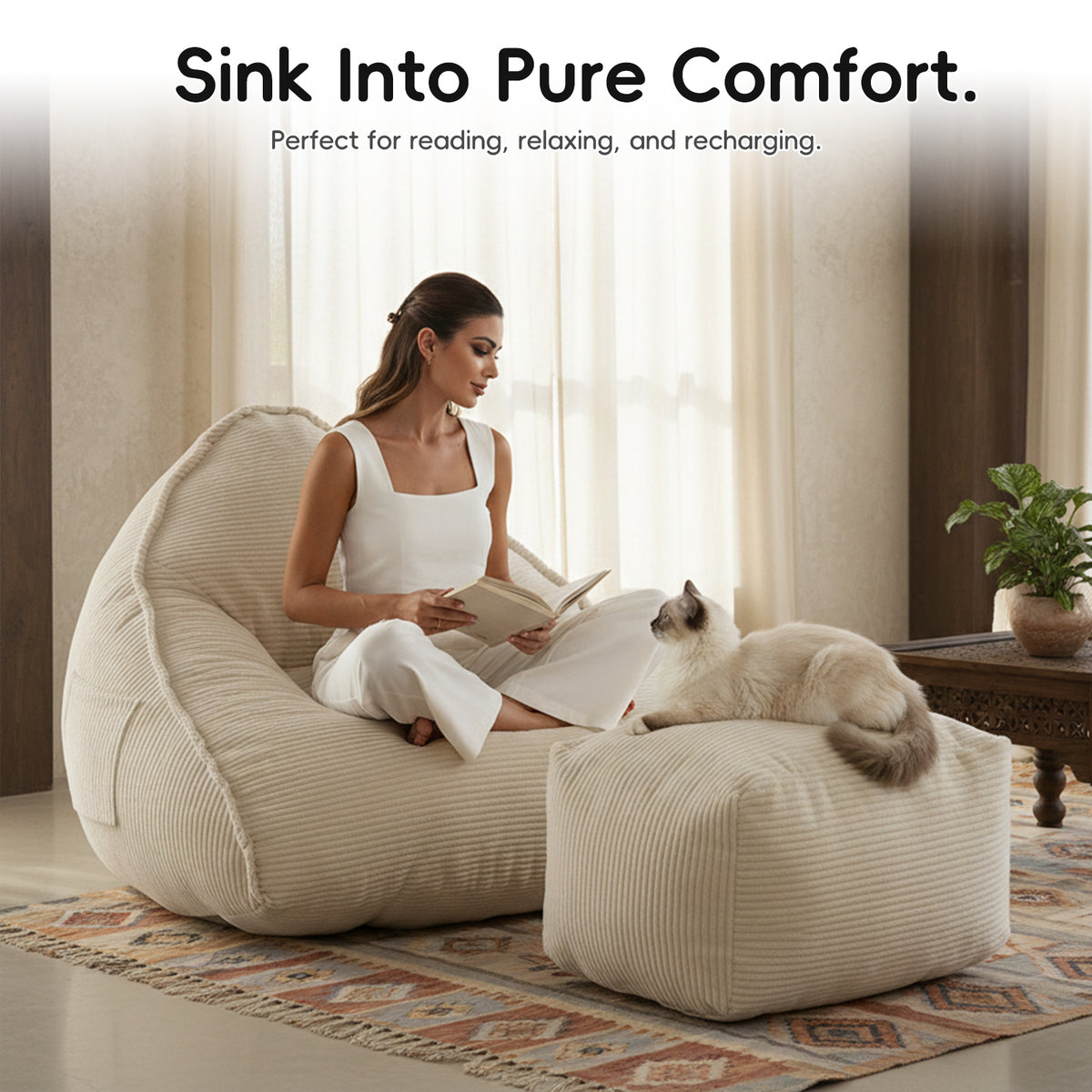 Cloud Bean Bag Chair with Ottoman for Adults