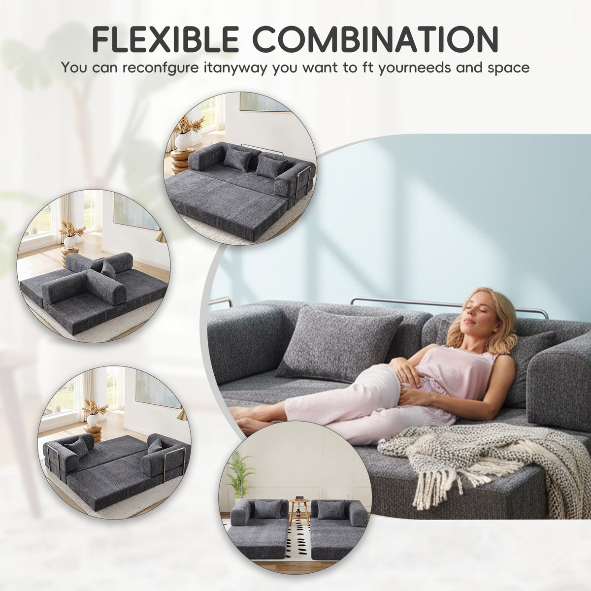 AIMSTYTO 5-in-1 Convertible Folding Sofa Bed