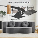 2-in-1 Convertible Sofa Bed, Folding 2 Seater Cotton Velvet Sofa with Pillow, No Assembly Fabric Couch for Living Room, Bedroom & Apartment