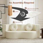 2-in-1 Convertible Sofa Bed, Folding 2 Seater Cotton Velvet Sofa with Pillow, No Assembly Fabric Couch for Living Room, Bedroom & Apartment