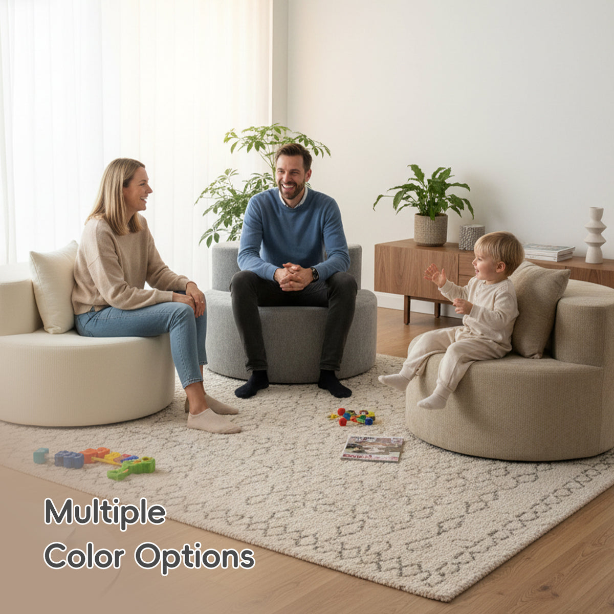 Modern Round Chaise Lounge Chair, Upholstered Chenille Deep Seat, Single Floor Sofa for Living Room and Bedroom