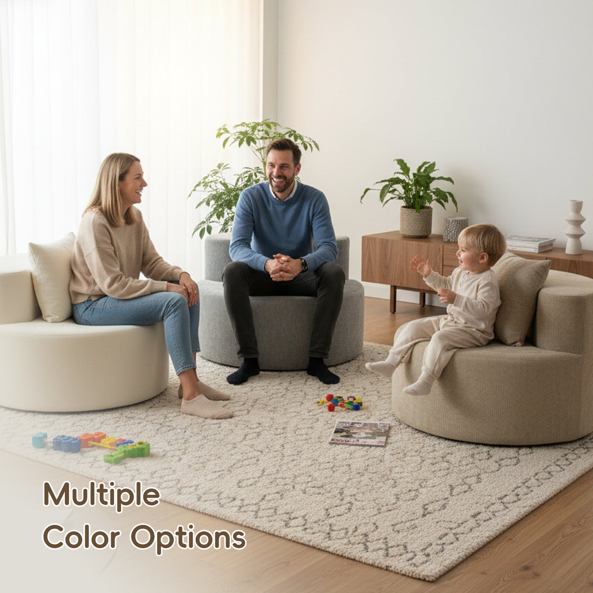 Modern Round Chaise Lounge Chair, Upholstered Chenille Deep Seat, Single Floor Sofa for Living Room and Bedroom