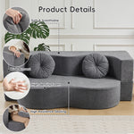2-in-1 Convertible Sofa Bed, Folding 2 Seater Cotton Velvet Sofa with Pillow, No Assembly Fabric Couch for Living Room, Bedroom & Apartment