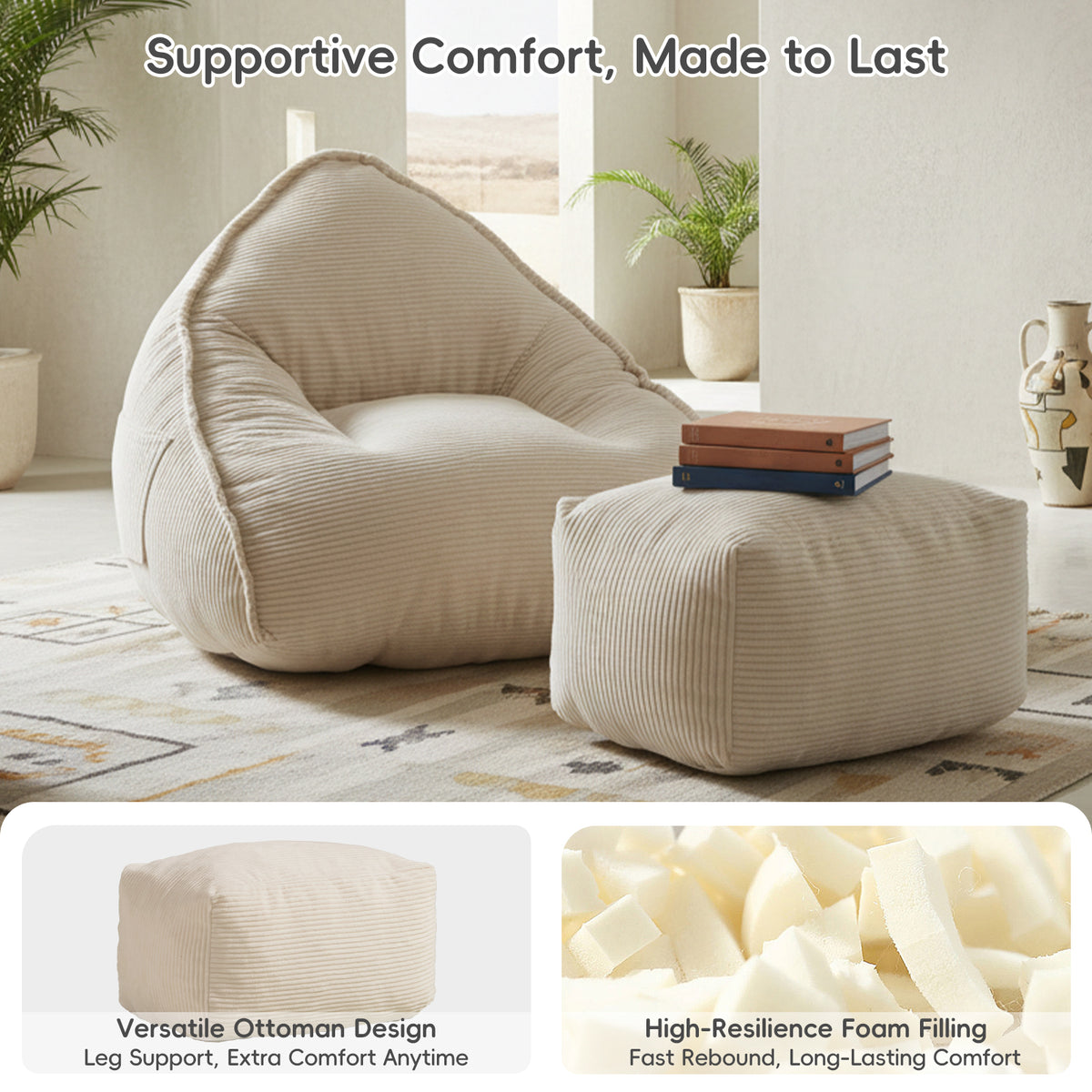 Cloud Bean Bag Chair with Ottoman for Adults