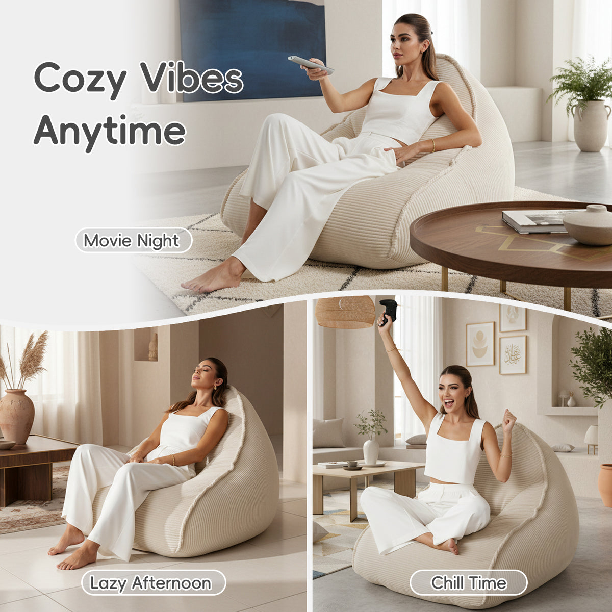 Cloud Bean Bag Chair with Ottoman for Adults