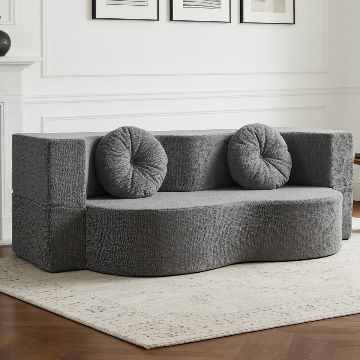 2-in-1 Convertible Sofa Bed, Folding 2 Seater Cotton Velvet Sofa with Pillow, No Assembly Fabric Couch for Living Room, Bedroom & Apartment