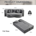2-in-1 Convertible Sofa Bed, Folding 2 Seater Cotton Velvet Sofa with Pillow, No Assembly Fabric Couch for Living Room, Bedroom & Apartment