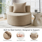 Modern Round Chaise Lounge Chair, Upholstered Chenille Deep Seat, Single Floor Sofa for Living Room and Bedroom