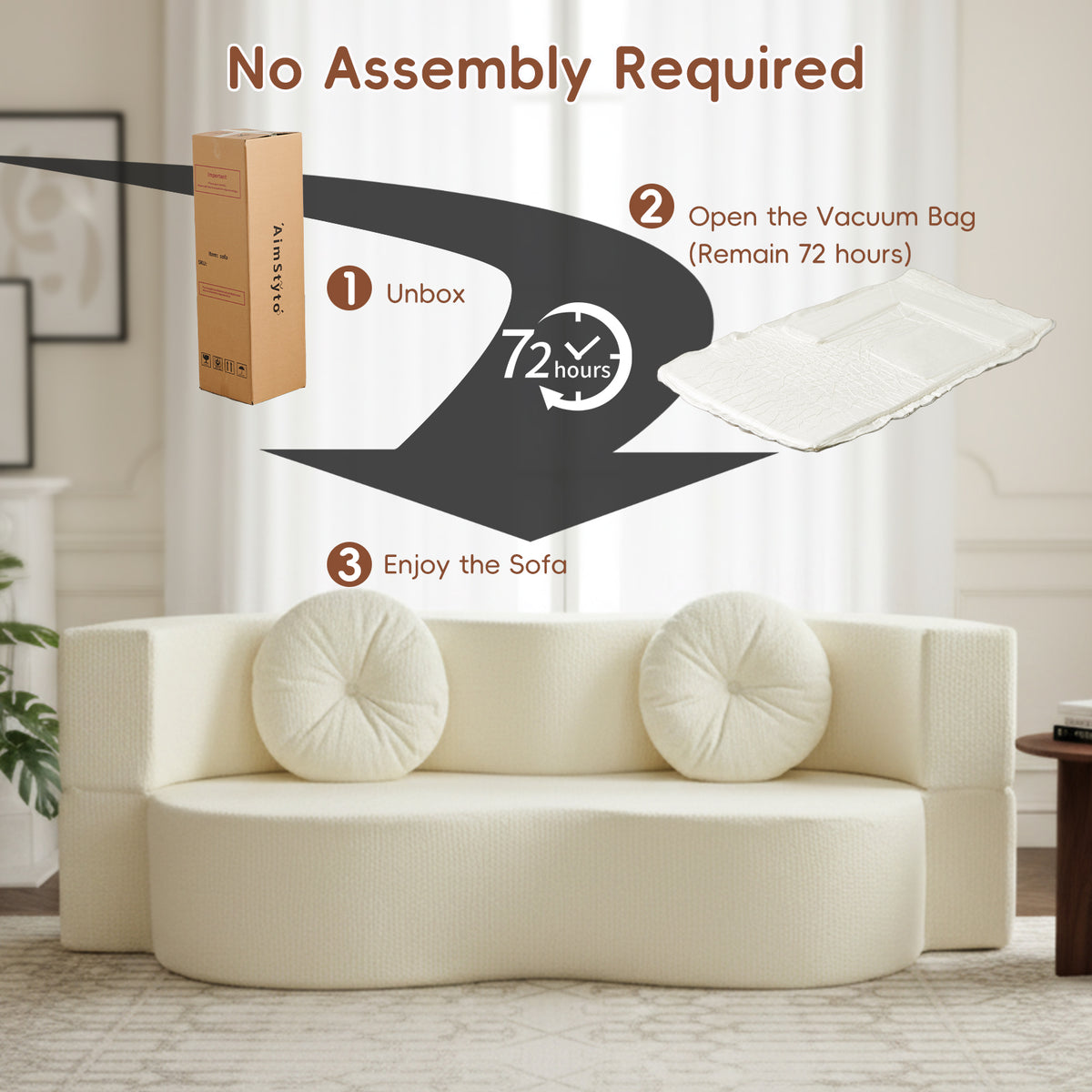 2-in-1 Convertible Sofa Bed, Folding 2 Seater Cotton Velvet Sofa with Pillow, No Assembly Fabric Couch for Living Room, Bedroom & Apartment