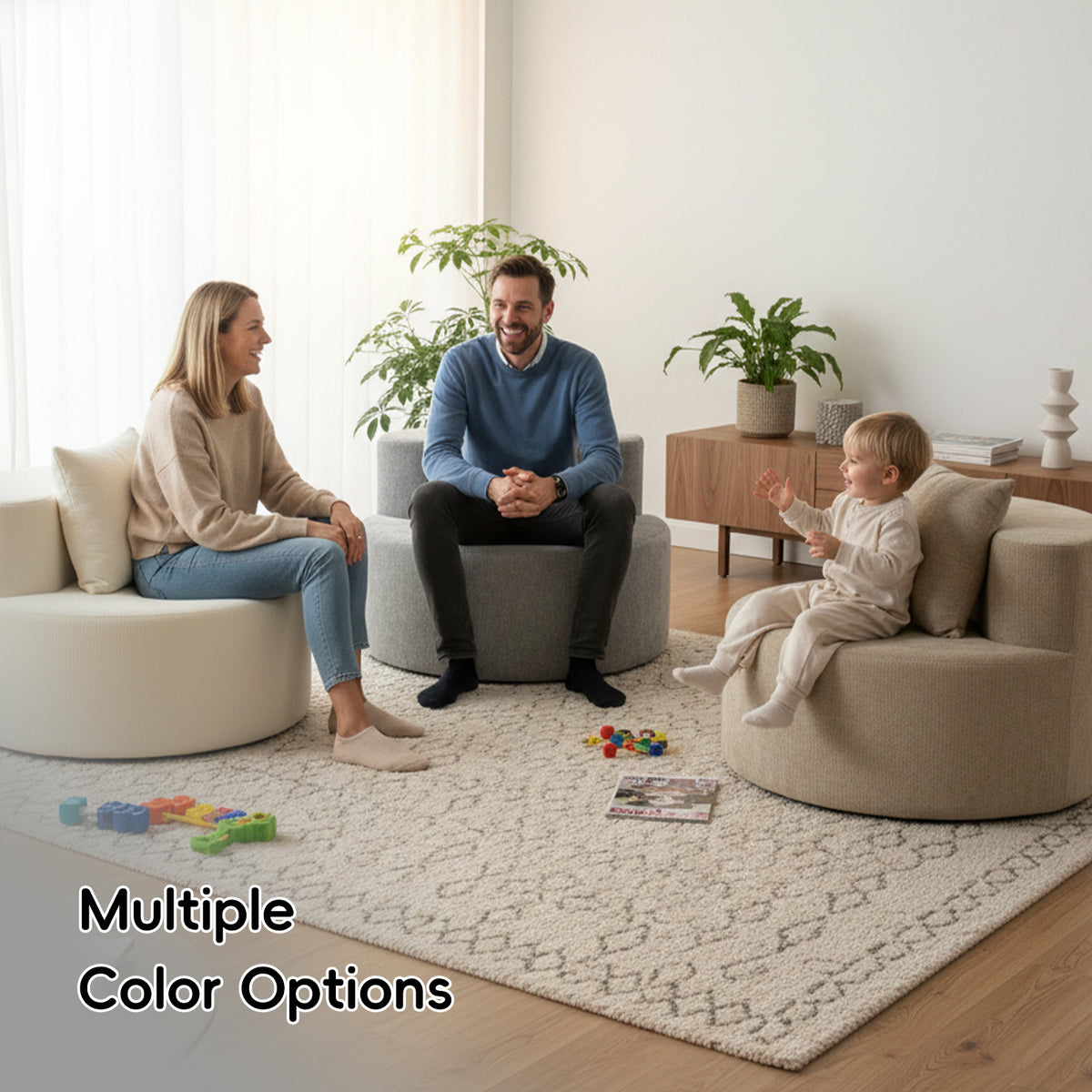 Modern Round Chaise Lounge Chair, Upholstered Chenille Deep Seat, Single Floor Sofa for Living Room and Bedroom