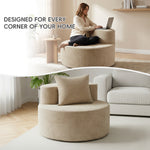 Modern Round Chaise Lounge Chair, Upholstered Chenille Deep Seat, Single Floor Sofa for Living Room and Bedroom